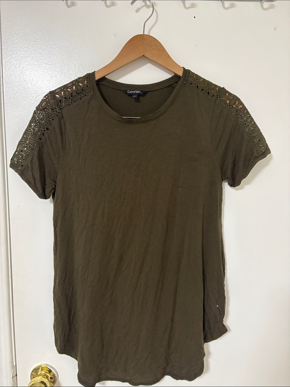 George Olive Green Crochet Sleeve Short-Sleeve Tee